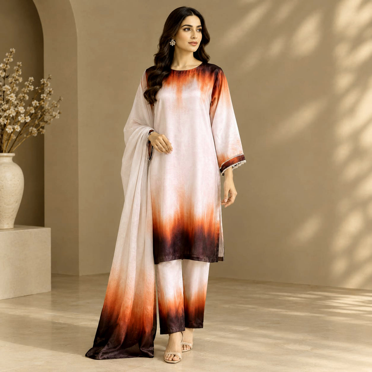 ANGAAR SHAMOSSILK | 3 PCS Stitch SUIT