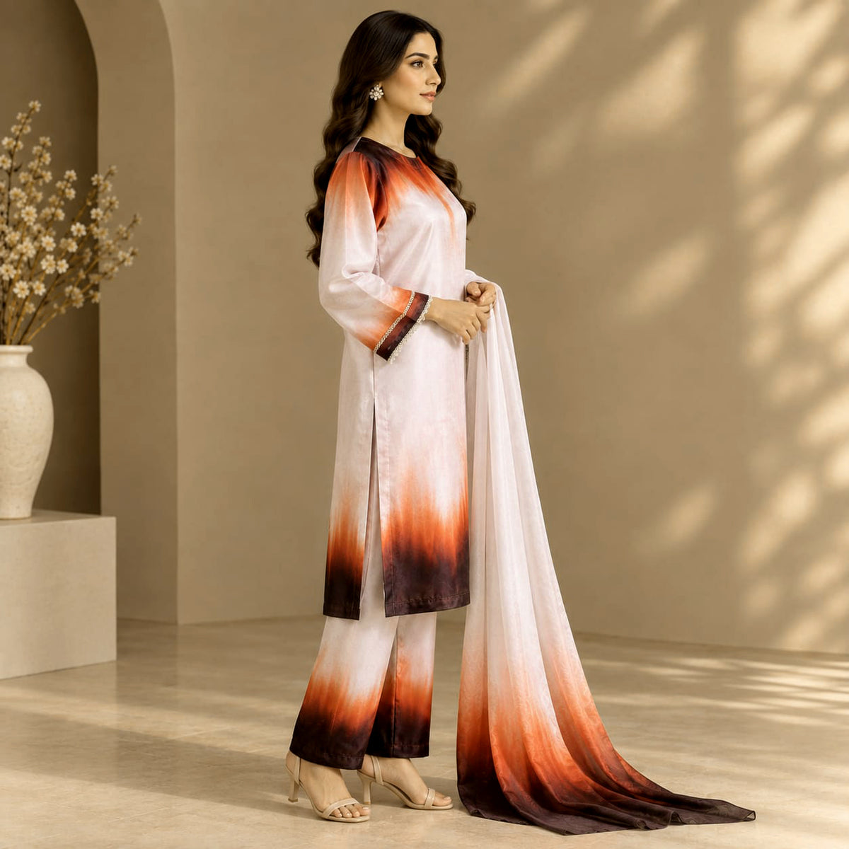 ANGAAR SHAMOSSILK | 3 PCS Stitch SUIT