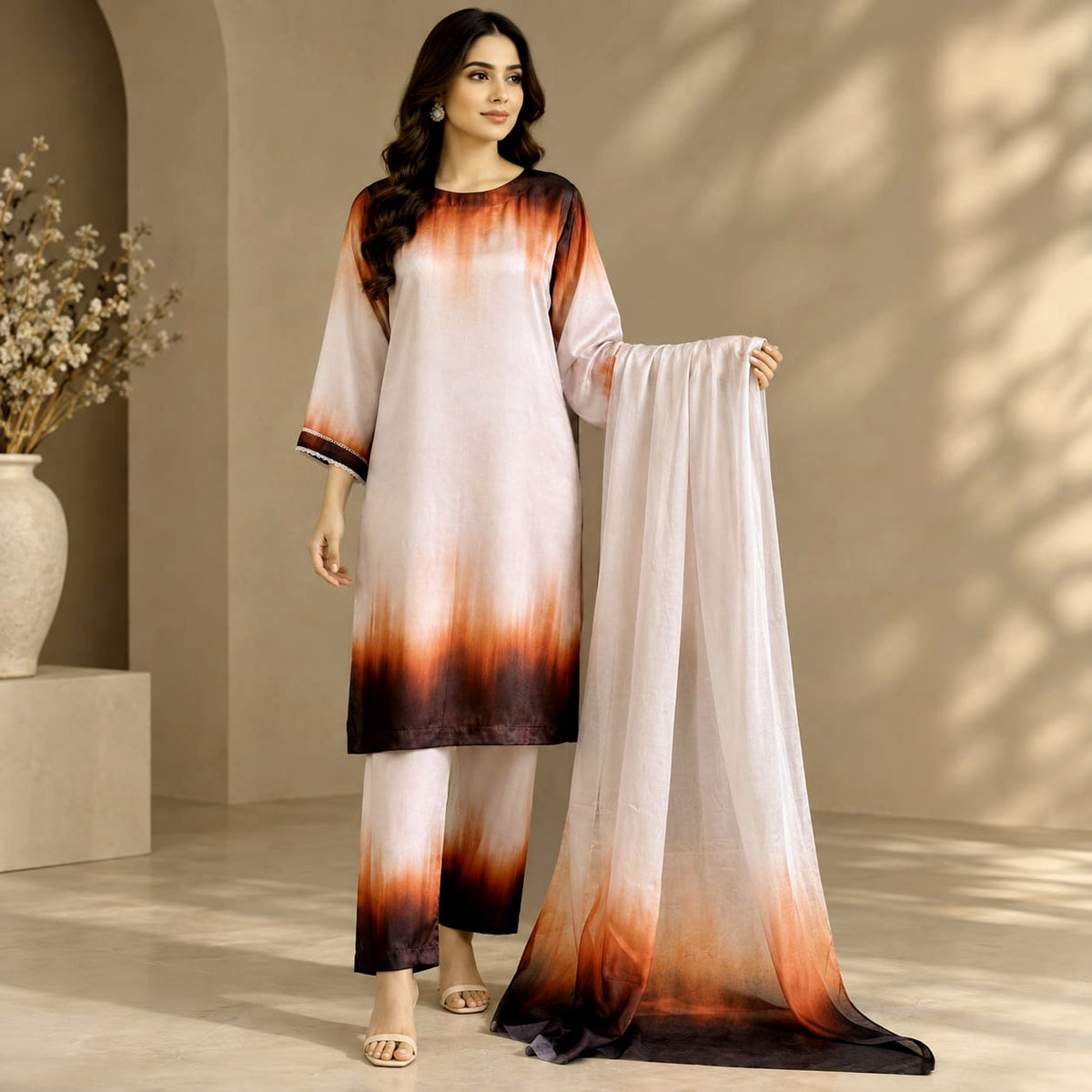 ANGAAR SHAMOSSILK | 3 PCS Stitch SUIT